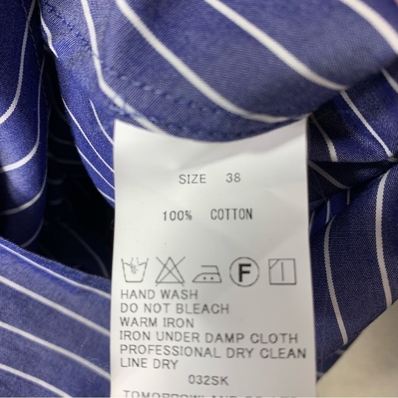 TomorrowLand Blouse Sz 38 Blue White Lines Long Sleeve Classic Made in Japan - Picture 11 of 14